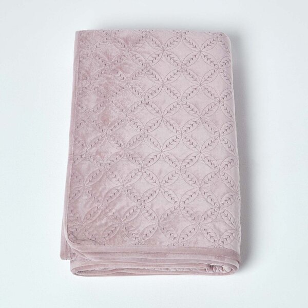 Homescapes Pink Quilted Velvet Bedspread Geometric Double Bed Throw