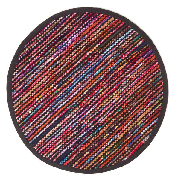 Handwoven Multi Coloured Recycled Chindi Folk Rug, 150 cm Round