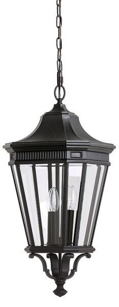 FE-COTSLN8-L BK Cotswold Lane 3 Light Large Chain Lantern Ceiling Light In Black