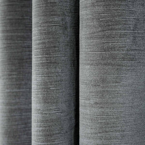 Dark Grey Interlined Velvet Thermal Eyelet Curtain Pair, 66 x 72"