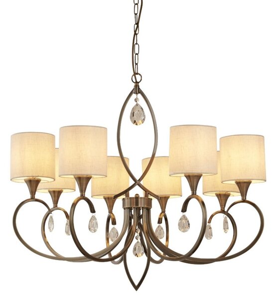 Searchlight 1608-8AB Alberto Eight Light Ceiling Pendant In Antique Brass And Crystal With Shades