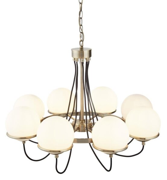 Searchlight 7098-8AB Sphere Eight Light Ceiling Pendant Light In Antique Brass With Glass Shades