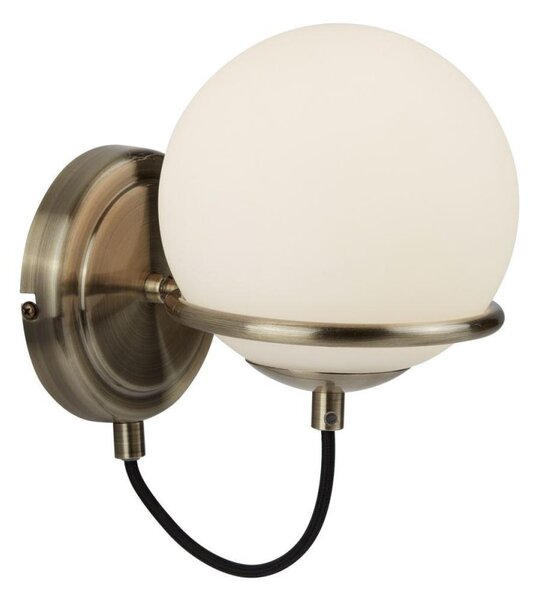 Searchlight 7091AB Sphere One Light Wall Light In Antique Brass With Glass Shade
