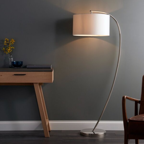 Endon 72388 Josephine One Light Floor Lamp In Bright Nickel Plate With White Fabric Shade