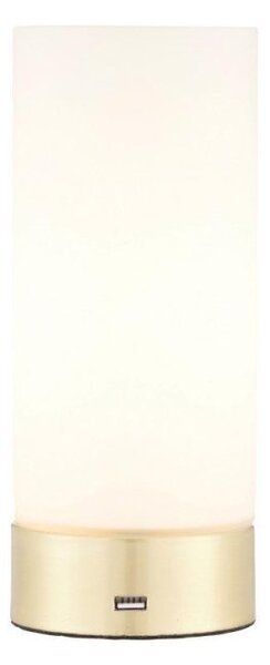 Endon 69520 Dara One Light USB Table Lamp In Brushed Brass And Matt Opal Duplex Glass