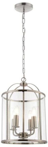Hanging 4 light Hall Ceiling Lantern in Satin Nickel with Glass Panels
