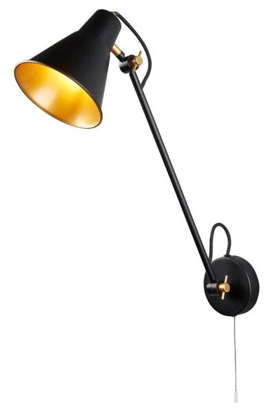 Searchlight 6302BK One Light Adjustable Wall Light In Black And Gold - Height: 550mm