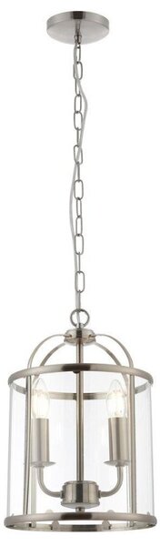 Hanging 2 light Hall Ceiling Lantern in Satin Nickel Finish with Glass Panels