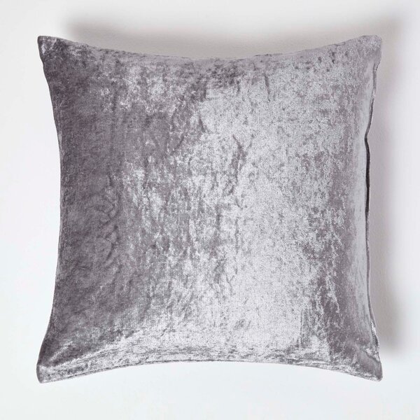 Homescapes Silver Luxury Crushed Velvet Cushion Cover, 60 x 60 cm