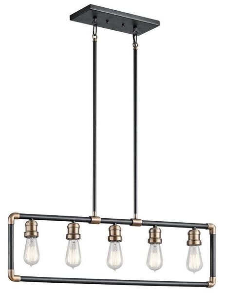 KL/IMAHN/ISLE Imhan 5 Light Linear Chandelier Light In Black And Natural Brass
