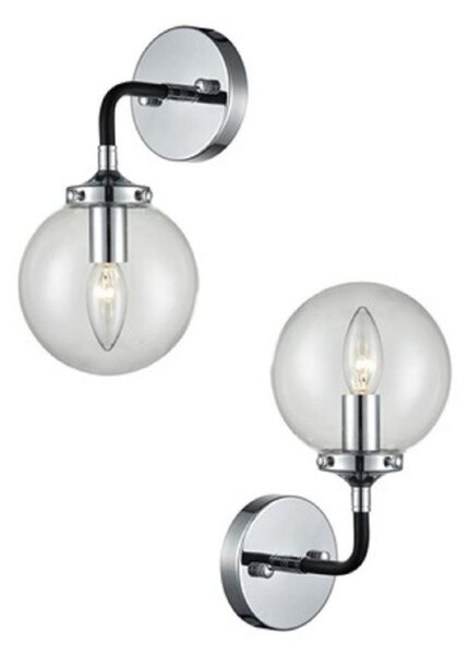 Franklite Reaction FL2369/1 One Light Wall Light In Matt Black And Chrome With Clear Glass Sphere