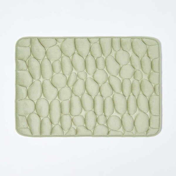 Memory Foam Sage Green Shower Mat Pebble Design Non-Slip Backing