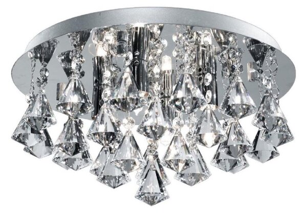 Searchlight 2204-4CC Hanna Four Light Flush Ceiling Light In Chrome With Glass Pyramid Drops