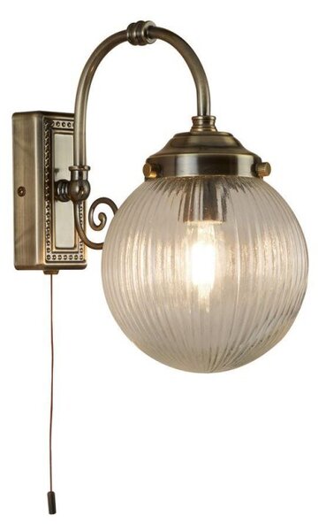 Searchlight 3259AB Belvue One Light Wall Light In Antique Brass With Round Ribbed Glass Shade