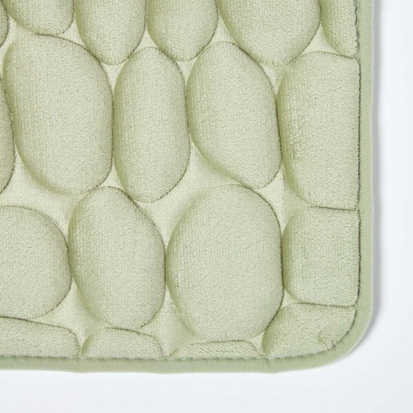 Memory Foam Sage Green Shower Mat Pebble Design Non-Slip Backing