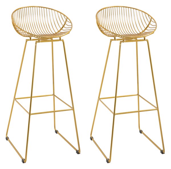 HOMCOM Modern Bar Stools Set of 2, Bar Height Barstools, 29.5" Seat Height Bar Chairs for Kitchen, Pub with Backrest and Footrest, Steel Frame, Gold