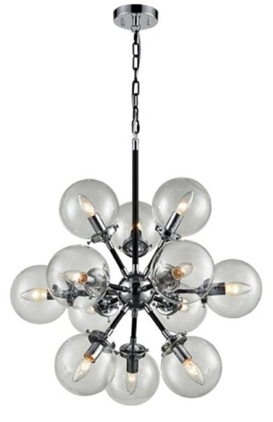 Franklite Reaction FL2369/12 Twelve Light Ceiling Light In Matt Black/Chrome With Clear Glass Sphere