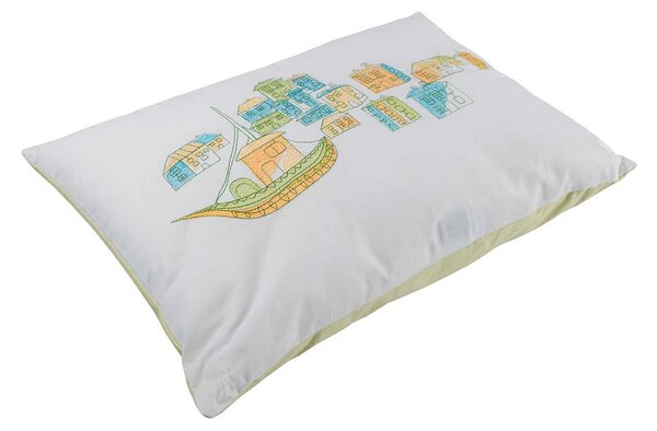 Green and White Decorative ‘Embroidered Harbour’ Scatter Cushion, 30 x 40 cm