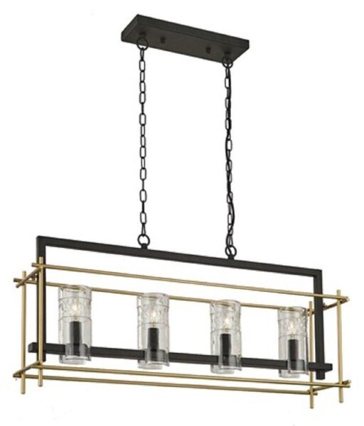 Franklite FL2368/4 Bistro Diner Four Light Ceiling Bar Light In Antique Finish Ironwork And Matt Gold