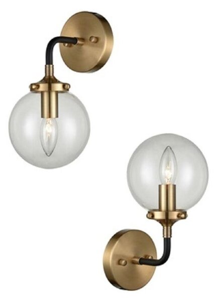 Franklite Reaction FL2370/1 One Light Wall Light In Matt Black And Gold With Clear Glass Sphere