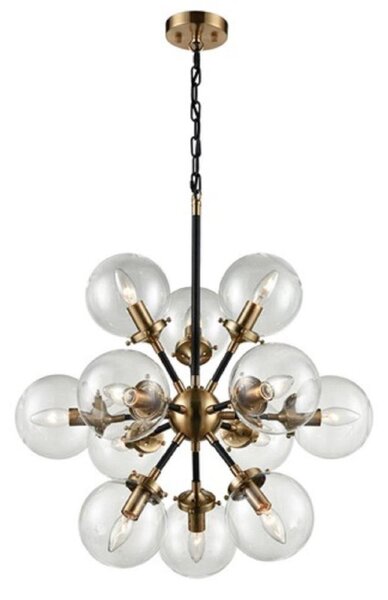 Franklite Reaction FL2370/12 12 Light Ceiling Light In Matt Black/Gold With Clear Glass Spheres