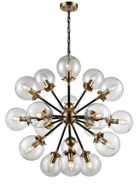 Franklite Reaction FL2370/18 18 Light Ceiling Light In Matt Black/Gold With Clear Glass Spheres