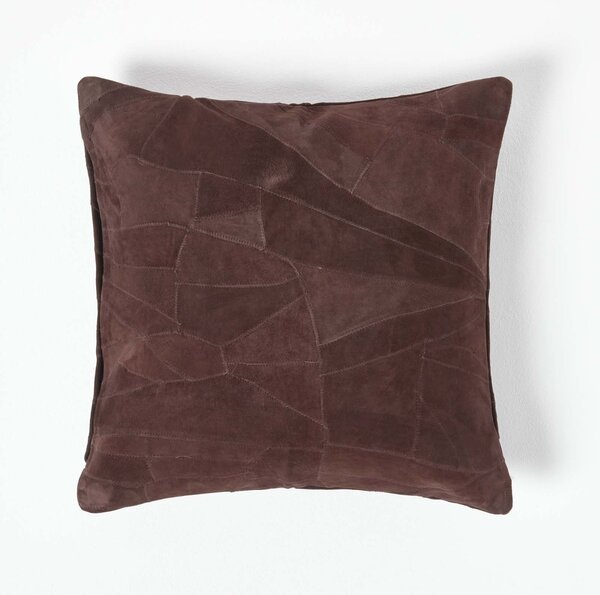 Chocolate Brown Real Leather Suede Cushion with Feather Filling