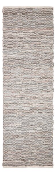 Grey Real Leather Handwoven Diamond Pattern Hall Runner, 66 x 200 cm