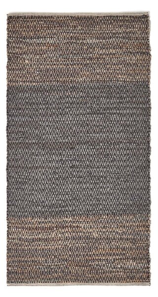 Grey Recycled Leather Handwoven Herringbone Rug, 90 x 150 cm