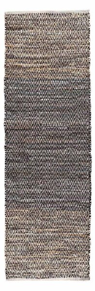 Grey Recycled Leather Handwoven Herringbone Hall Runner, 66 x 200 cm