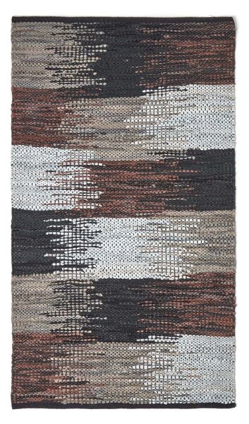 Black, Grey & Brown Real Leather Handwoven Cutshuttle Rug, 90 x 150 cm