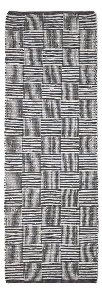 Black & White Real Leather Handwoven Striped Block Check Hall Runner, 66 x 200 cm