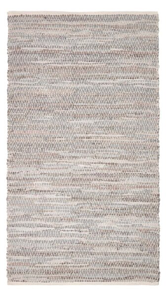 Grey Real Leather Handwoven Diamond Pattern Rug, 90 x 150 cm