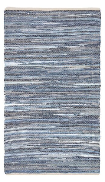 Homescapes Blue Denim Handwoven Striped Chindi Rug, 90 x 150 cm