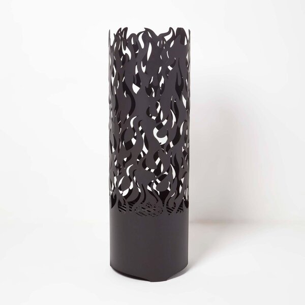 Homescapes Large Black Fire Drum with Laser Cut Design, 1.2m Tall