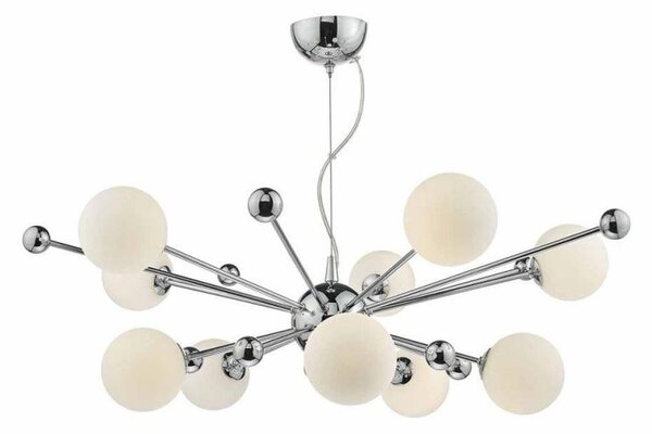 Dar URS2350 Ursa 10 Light Ceiling Pendant Light In Chrome And Opal Glass
