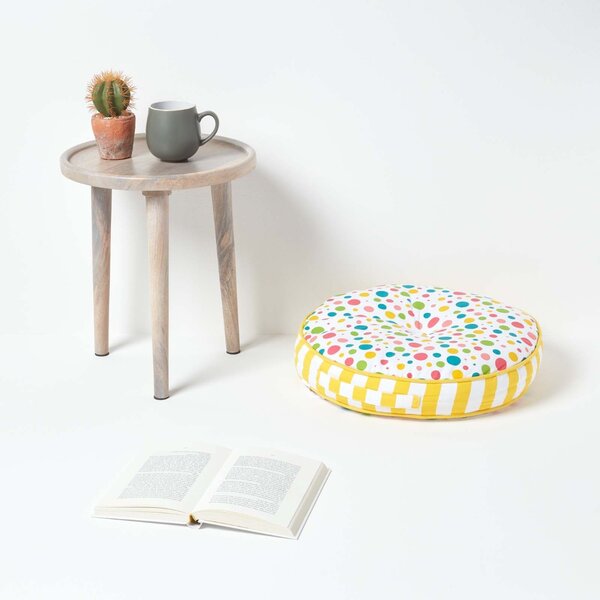 Multi Polka Dots & Yellow Stripes Children’s Round Floor Cushion