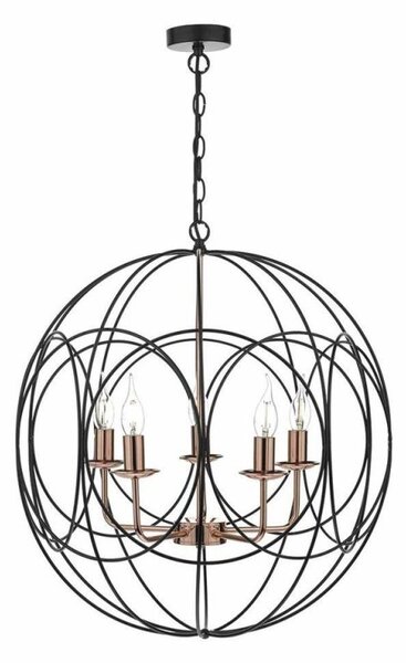 Dar PHO0522 Phoenix 5 Light Ceiling Pendant Light In Black And Copper