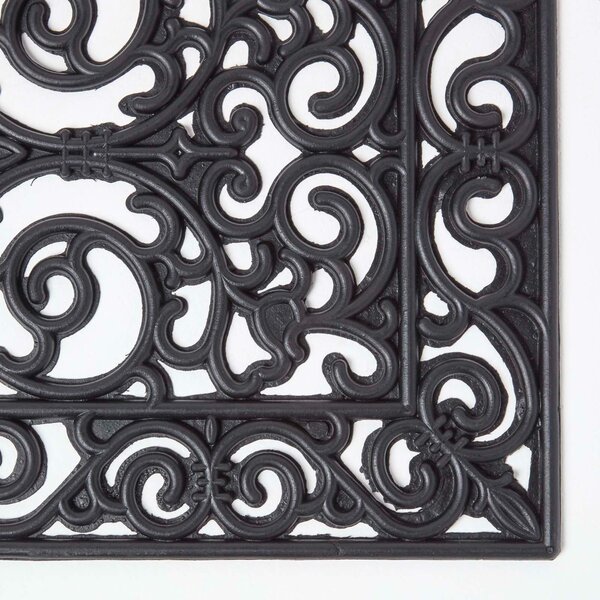 Black Wrought Iron Effect Parisian Style Rectangular Rubber Doormat, 60 x 40 cm