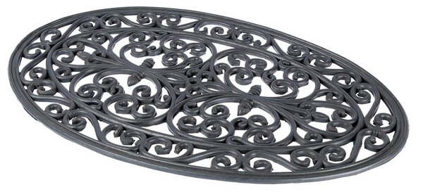 Black Wrought Iron Effect Parisian Style Oval Rubber Doormat