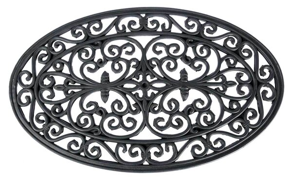 Black Wrought Iron Effect Parisian Style Oval Rubber Doormat