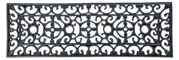 Black Wrought Iron Effect Parisian Style Rectangular Rubber Doormat, 75 x 25cm