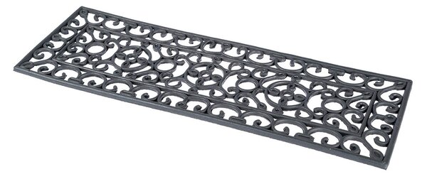 Black Wrought Iron Effect Parisian Style Rectangular Rubber Doormat, 75 x 25cm