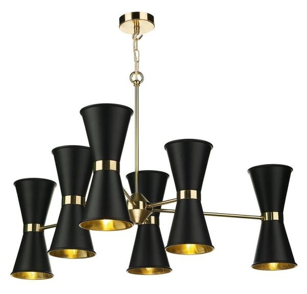 David Hunt Lighting HYD12 Hyde Twelve Light Ceiling Pendant Light In Polished Brass With Black Metal Shades