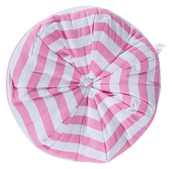 Homescapes Pink and White Stripe Pleated Round Floor Cushion