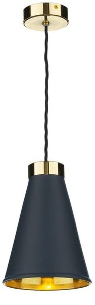 David Hunt Lighting HYD01 Hyde One Light Ceiling Pendant Light In Brass With Smoke Blue Metal Shade