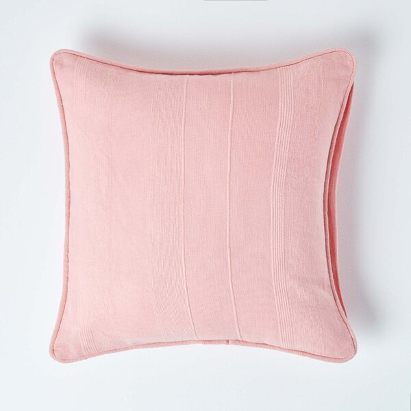 Homescapes Cotton Rajput Ribbed Pink Cushion Cover, 45 x 45 cm