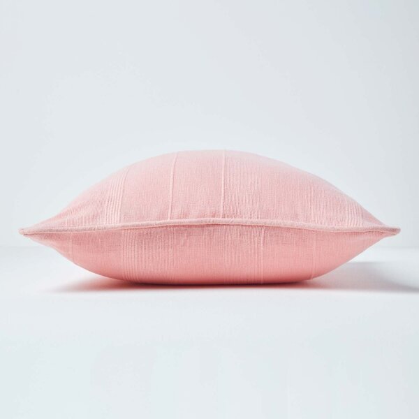 Homescapes Cotton Rajput Ribbed Pink Cushion Cover, 45 x 45 cm