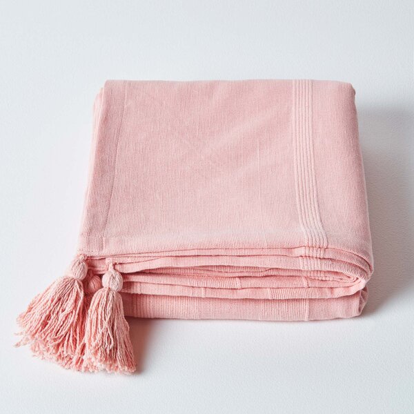 Homescapes Cotton Rajput Ribbed Pink Throw, 150 x 200 cm