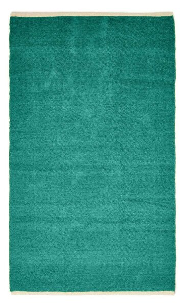 Teal Green 100% Cotton Plain Chenille Rug with Natural Trim, 60 x 100 cm